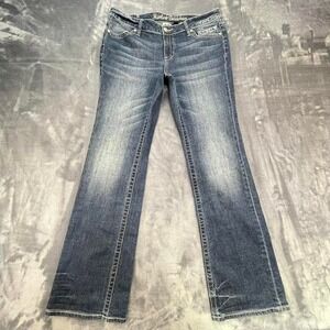 Harley Davidson women blue denim bootcut jeans with white stitching Size 12